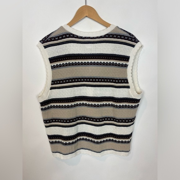 Vintage Southern Lady Stripe Sweater Vest neutrals P/Large Coastal fair isle - Picture 5 of 8